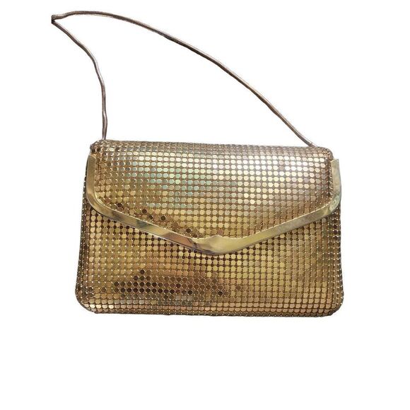 Vintage Handbags - 70s 80s GOLD Disco Crossbody Purse Bag Evening Chain Vintage eighties Vday